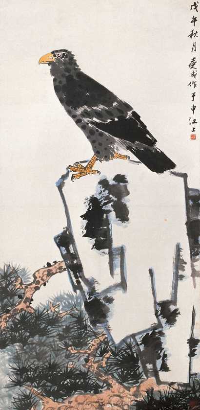 邱受成 戊午（1978年）作 鹰 立轴